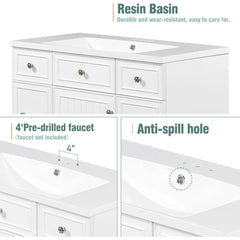 Merax 36" Bathroom Vanity Cabinet with Sink – Soft-Close Door & Drawer, Solid Wood Shaker Design