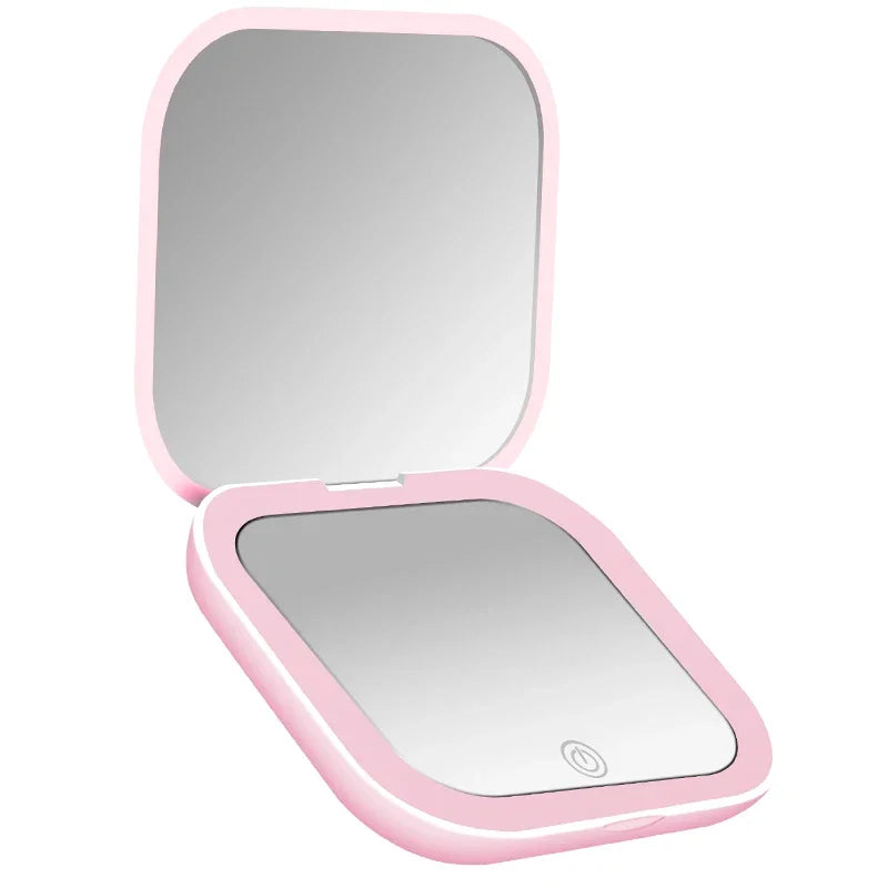 Portable LED Lighted Compact Makeup Mirror, 1X/2X Magnification, USB Rechargeable, Travel-Friendly, Pocket Size