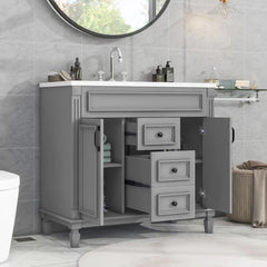 36" Bathroom Vanity with Sink – Freestanding Single Sink Cabinet with Countertop and Storage Drawers